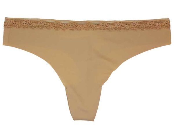 Chiloti bumbac cu dantela Victoria's Secret Flawless Thong panty maro