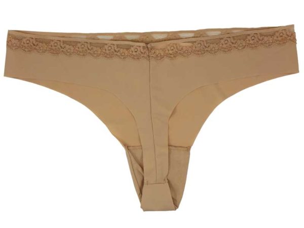 Chiloti bumbac cu dantela Victoria's Secret Flawless Thong panty maro