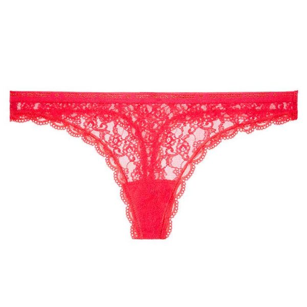 Chiloti dantela Victoria's Secret Lace Thong Panty Love Red