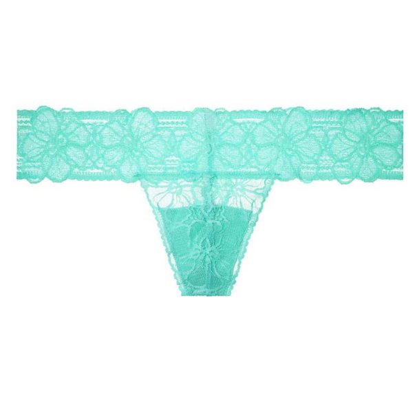 Chiloti dantela Victoria's Secret Pink Allover Tropical Lace Thong Panty Seafoam