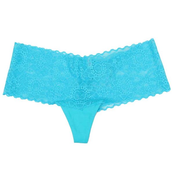 Chiloti dantela Victoria's Secret Pink Tropical Lace Cheekster Panty Seafoam